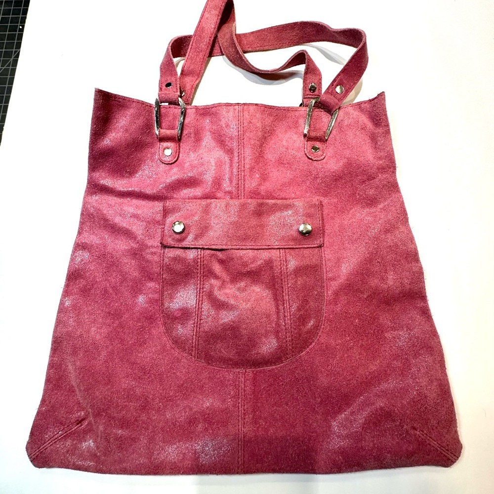 Sueded Pink Tote Bag w/ Shoulder Strap